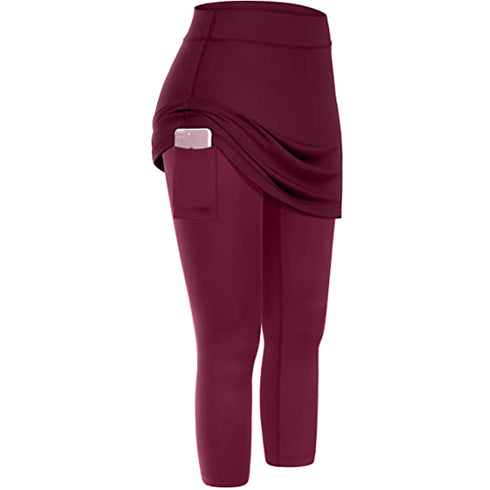 Women Tennis Skirted Leggings Pockets Elastic Sports Yoga Capris Skirts Legging - ROUTINE FASHION